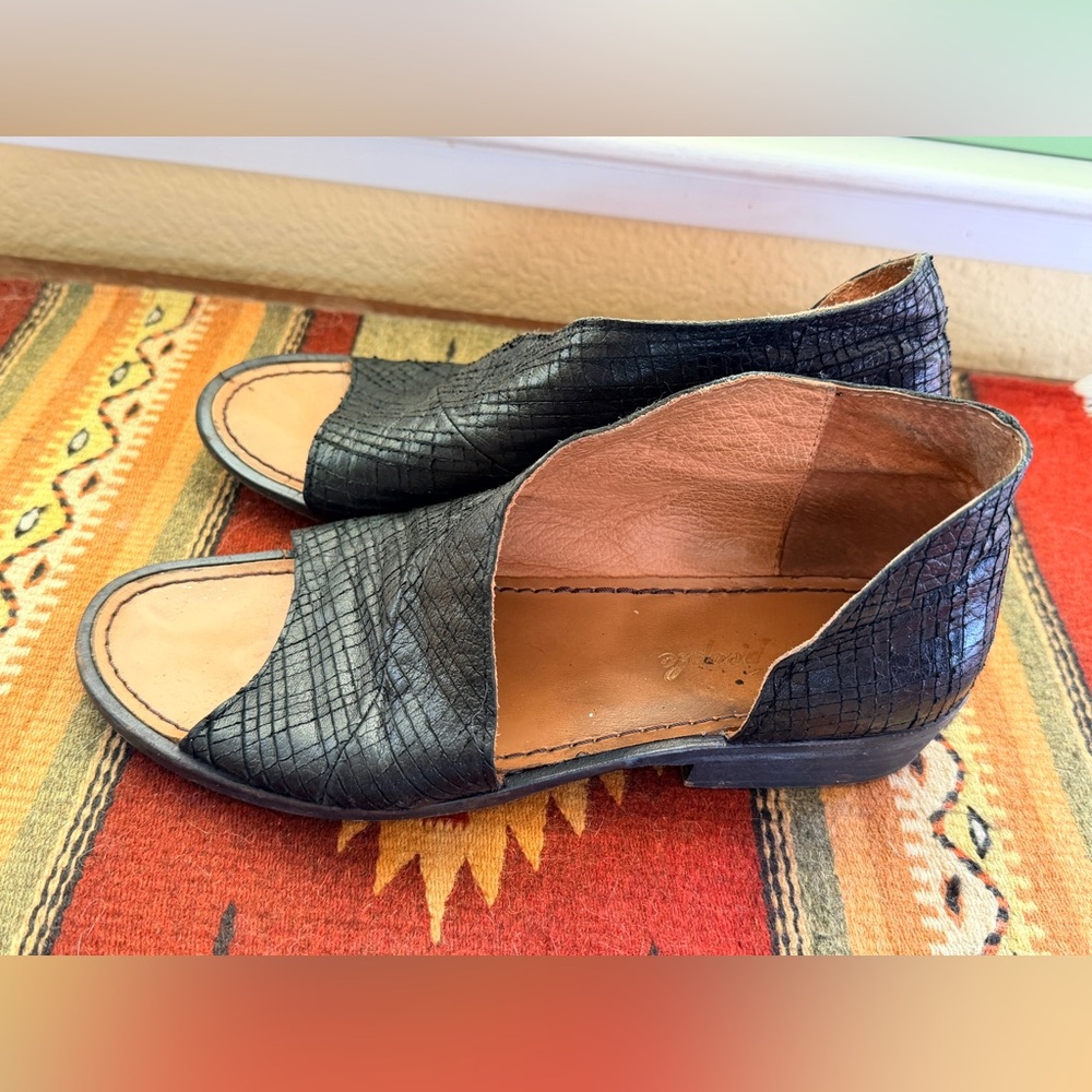 Free People Black Textured Royal D'Orsay Open Toe Flats Slip-on Sandals
